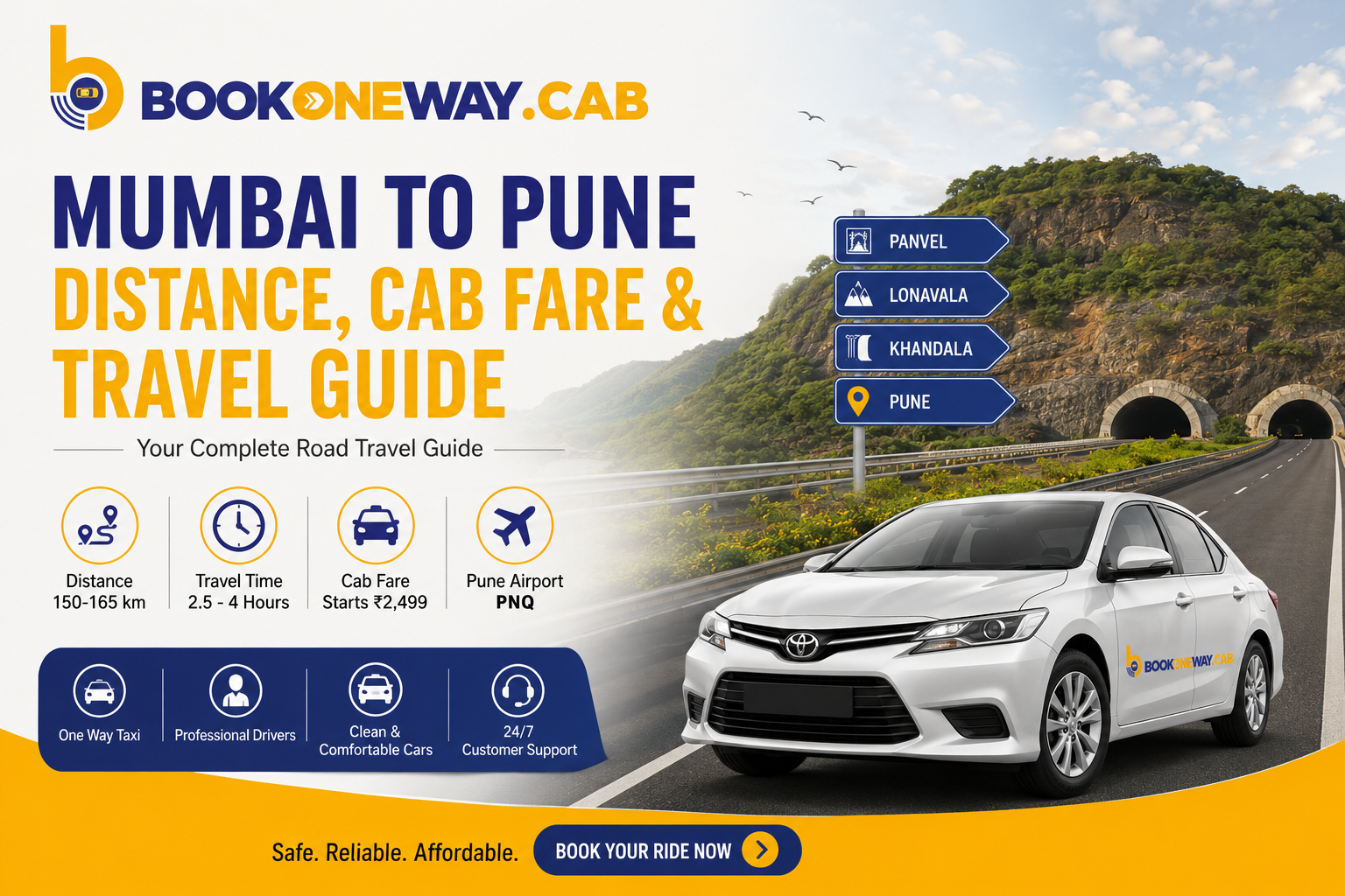 Mumbai to Pune Distance, Cab Fare & Travel Guide | One-Way Taxi Service to Pune Airport