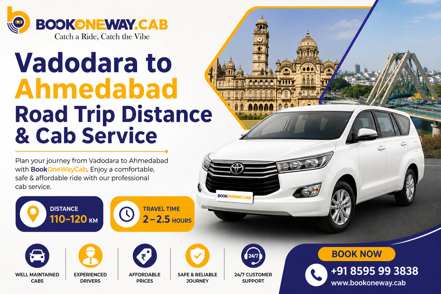 Vadodara to Ahmedabad Road Trip Distance & Cab Service
