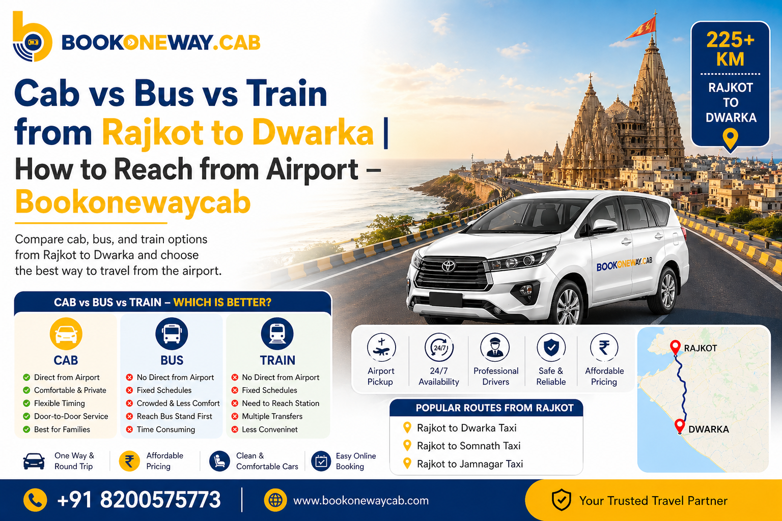 Cab vs Bus vs Train from Rajkot to Dwarka | How to Reach from Airport – Bookonewaycab